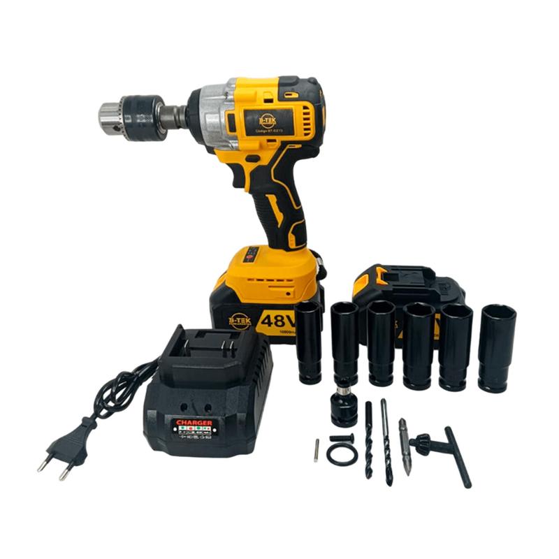 Jogo Furadeira Parafusadeira Chave de Impacto Sem Fio 48v Com